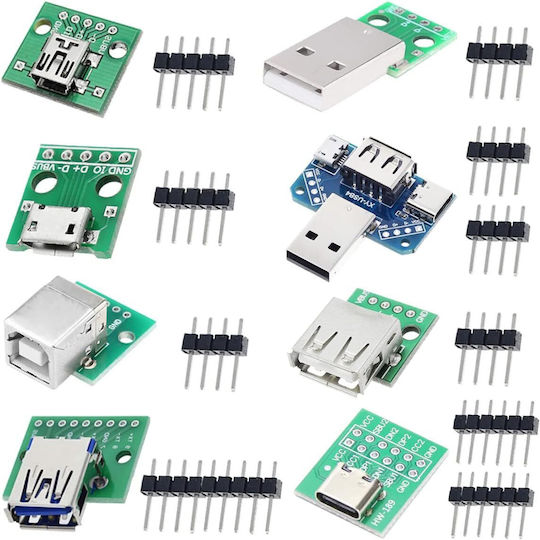 Kit Adaptor Daokai Usb la Dip 8 Piese Usb Type-C Usb Type-B Usb 2.0 Usb 3.0 Micro Usb Mini Usb Convertor 4 în 1 Conectori Pin 2.54 Mm Arduino Diy Prototipare