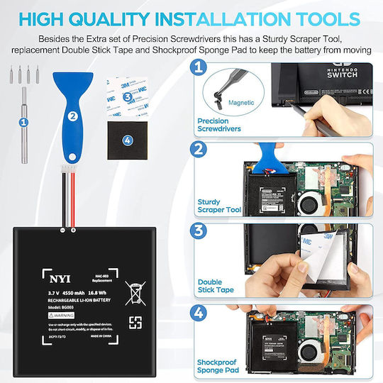 Hac-003 Battery 4550 Mah Compatible Nintendo Switch Hac-001 Battery Installation Tool Set