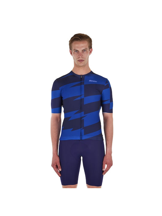 Santini Tricou De Ciclism Cu Mâneci Scurte Pentru Bărbați Road Albastru
