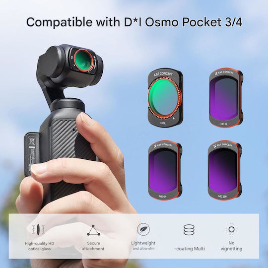 K&F Concept Fd161 Set de filtre magnetice DJI Osmo Pocket 3/4 4 buc CPL ND16 ND64 ND512 sticlă optică cadru din aluminiu montare magnetică rapidă reducerea reflexiilor controlul luminii accesorii profesionale foto-video pentru gimbal DJI
