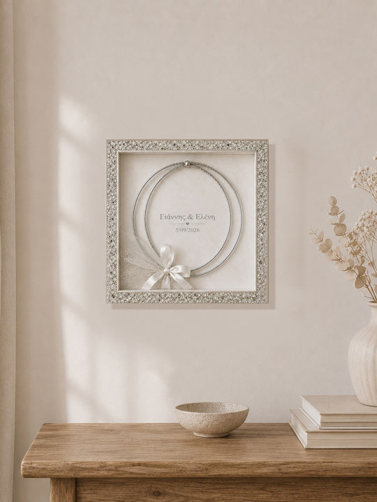 Cazuri Pentru Coroane De Nuntă 30x30cm Cristalină Argintie Rama Foto Din Lemn Personalizată