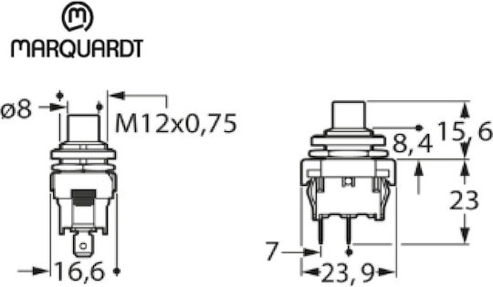 Pushbutton Rocker 1 X On-Off Single Pole SPNO 2 Pin 6A/250VAC 23.9x16.6x23mm Marquardt 1841.1201 Quick Connect Terminal 4.8 X 0.8