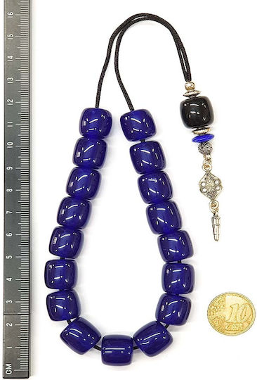 Roloi Komboloi Worry Beads with 17 Beads Made of Resin Length 30cm Blue