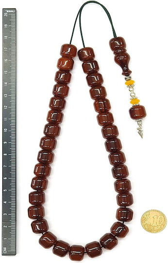 Roloi Komboloi Worry Beads with 33 Beads Made of Mastic Length 37cm Brown
