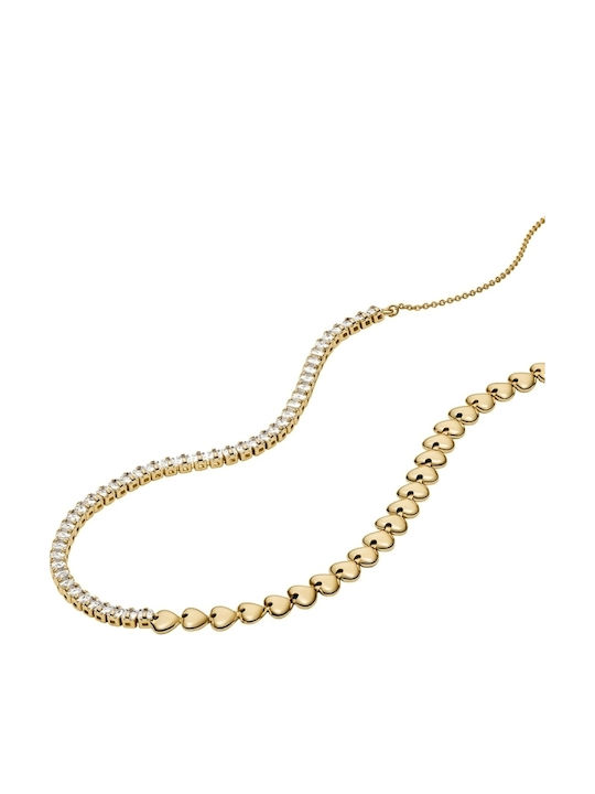 Fossil Colier Cu Design Inima Din Oțel Plăcut Cu Aur Cu Zircon Fossil Colier Cu Design Inima Din Oțel Plăcut Cu Aur Cu Zircon
