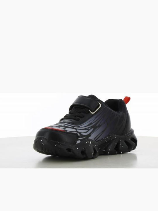 Kids Sneakers with Hoop & Loop Closure & Lights Black