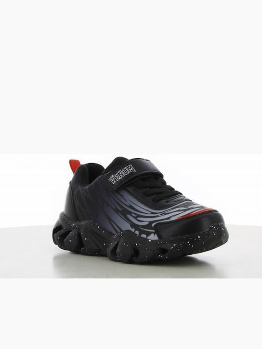 Kids Sneakers with Hoop & Loop Closure & Lights Black