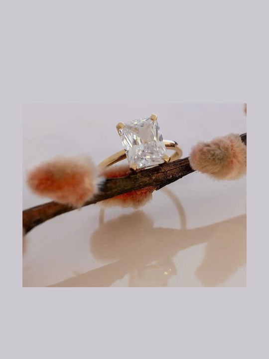 Single Stone Ring From 9K Gold With Zircon