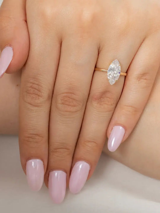 Single Stone Ring From 9K Gold With Zircon