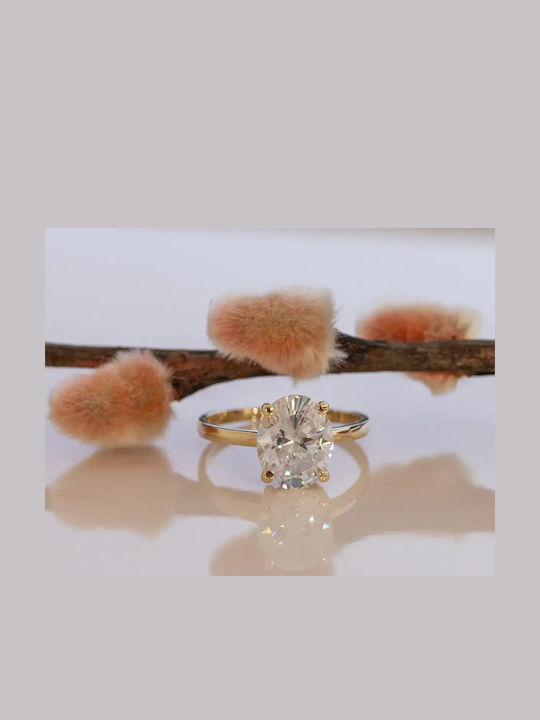 Single Stone Ring From 9K Gold With Zircon