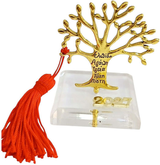 Kalliopi Silver Tabletop New Year's Lucky Charm Little Gold Tree Made of Plexiglass 2027 5x6.5cm