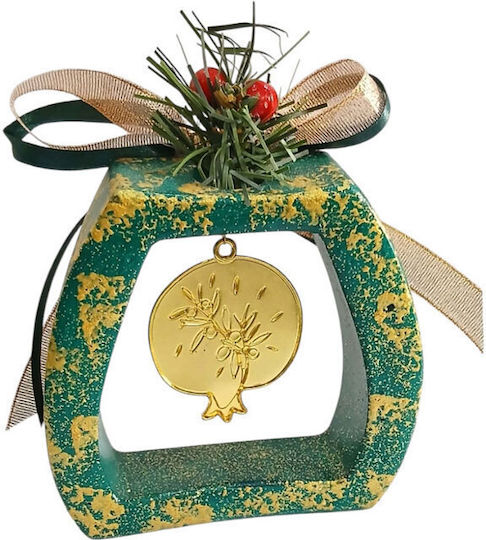 Kalliopi Silver Handmade Hanging New Year's Lucky Charm Pomegranate Green Ceramic 2027 11x12cm