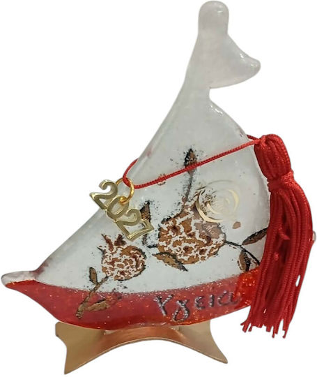 Kalliopi Silver Handmade Tabletop New Year's Lucky Charm Boat White Glass 2027 10x12cm