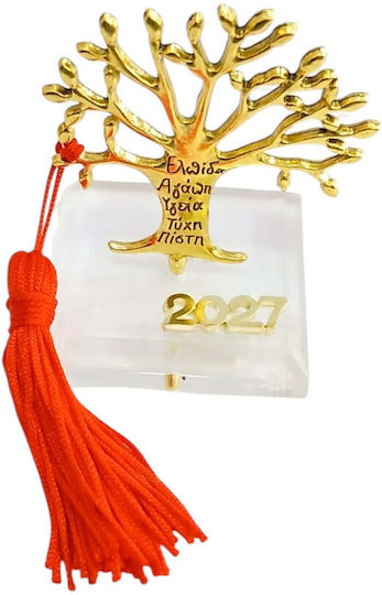 Kalliopi Silver Tabletop New Year's Lucky Charm Little Gold Tree Made of Plexiglass 2027 5x6.5cm