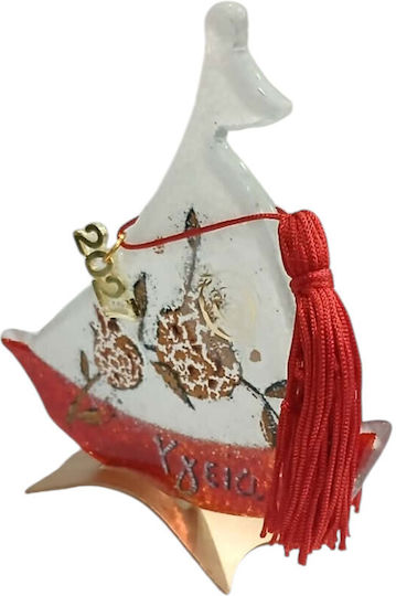 Kalliopi Silver Handmade Tabletop New Year's Lucky Charm Boat White Glass 2027 10x12cm