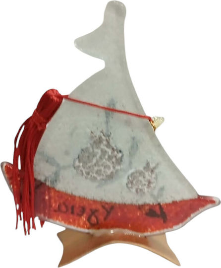 Kalliopi Silver Handmade Tabletop New Year's Lucky Charm Boat White Glass 2027 10x12cm