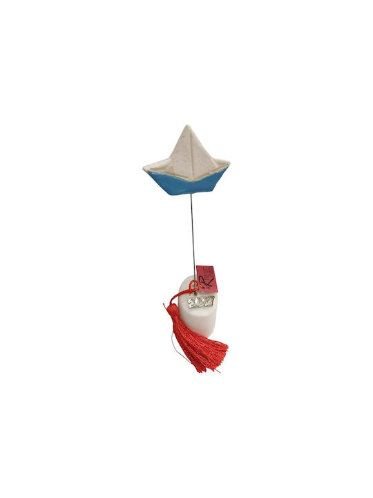Kalliopi Silver Handmade Tabletop New Year's Lucky Charm with Wishes White Ceramic 2027 3.5x17cm