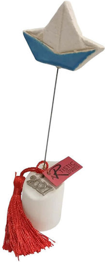 Kalliopi Silver Handmade Tabletop New Year's Lucky Charm with Wishes White Ceramic 2027 3.5x17cm