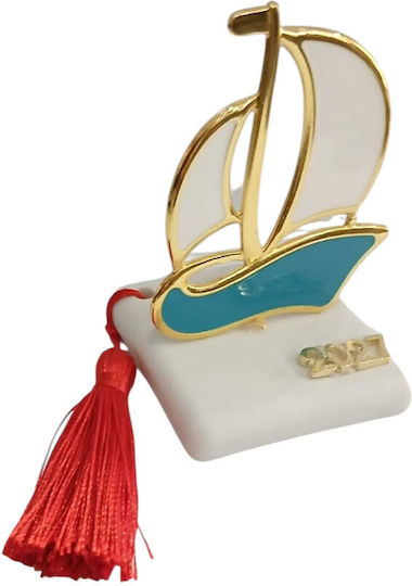 Kalliopi Silver Tabletop New Year's Lucky Charm Blue Boat Made of Stone 2027 6x8cm Kalliopi Silver Tabletop New Year's Lucky Charm Blue Boat Made of Stone 2027 6x8cm