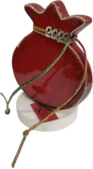 Kalliopi Silver Χειροποίητο Επιτραπέζιο Γούρι Ρόδι Κόκκινο Κεραμικό 2027 8x11cm