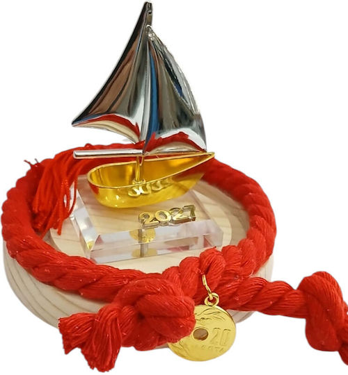 Kalliopi Silver Handmade Tabletop New Year's Lucky Charm Boat Gold Made of Glass 2027