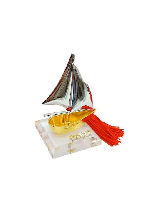 Kalliopi Silver Handmade Tabletop New Year's Lucky Charm Boat Gold Made of Glass 2027