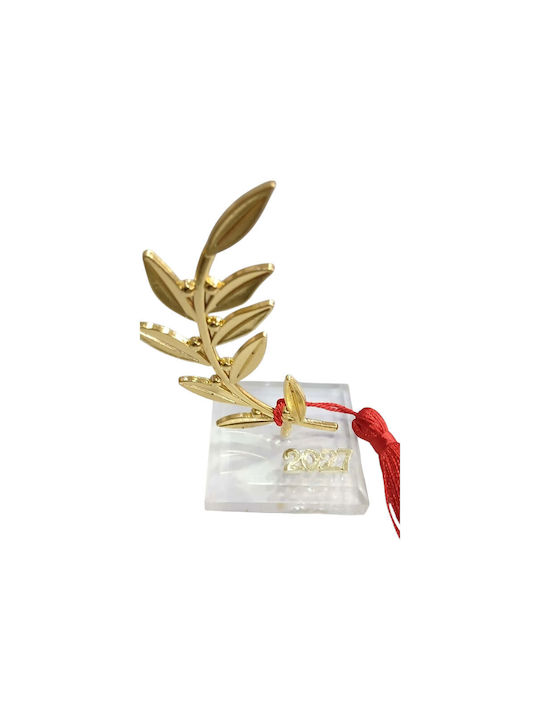 Kalliopi Silver Tabletop New Year's Lucky Charm Olive Branch Gold Made of Plexiglass 2027 5x9cm