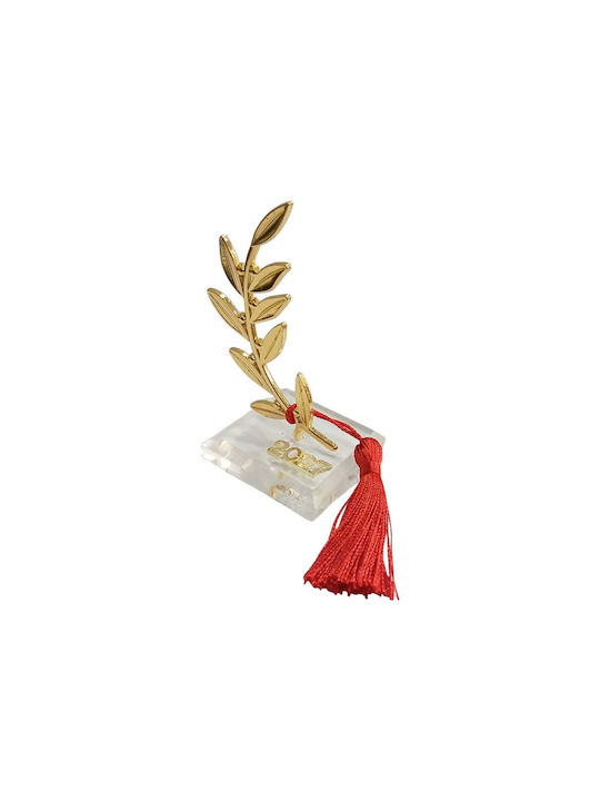 Kalliopi Silver Tabletop New Year's Lucky Charm Olive Branch Gold Made of Plexiglass 2027 5x9cm
