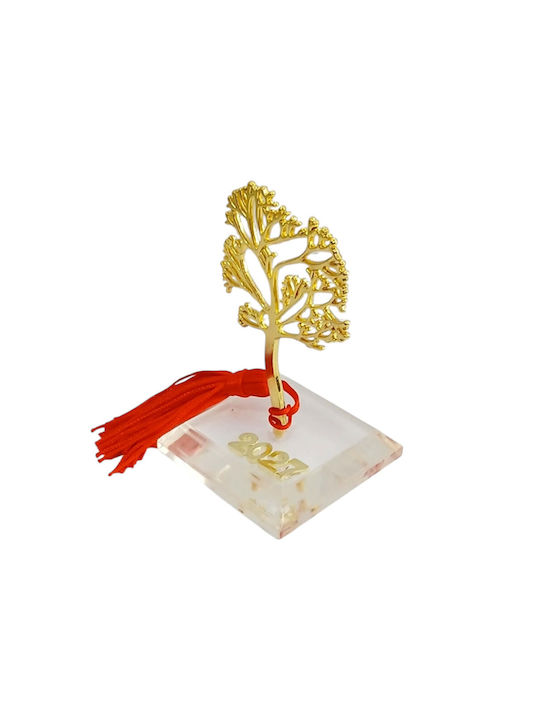 Kalliopi Silver Tabletop New Year's Lucky Charm Little Tree Gold Made of Plexiglass 2027 5x8cm