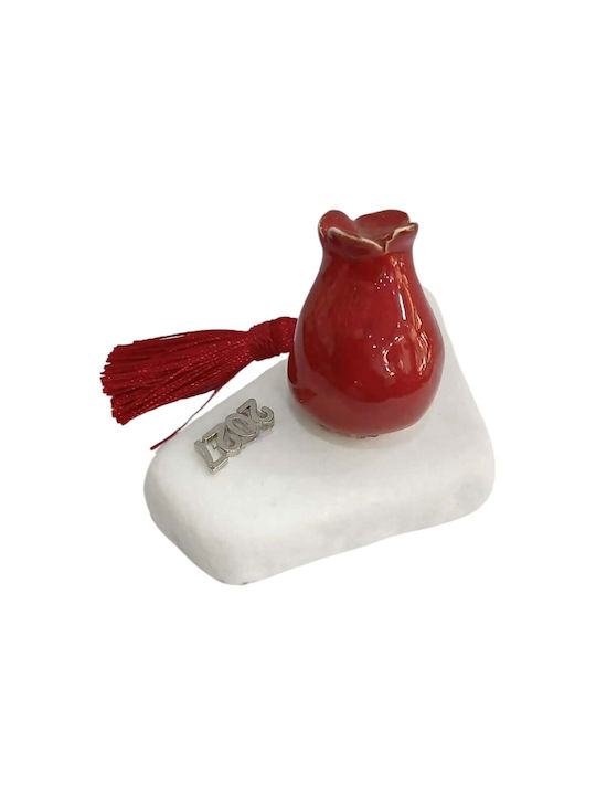 Kalliopi Silver Handgefertigter Tischplatten Glücksbringer Granatapfel Rot Keramik 2027 7x11cm