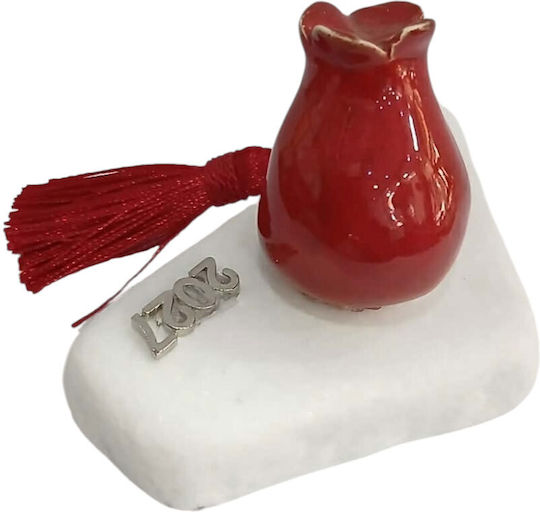 Kalliopi Silver Handmade Tabletop New Year's Lucky Charm Pomegranate Red Ceramic 2027 7x11cm