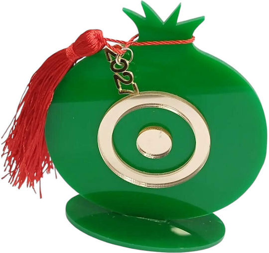 Kalliopi Silver Tabletop New Year's Lucky Charm Green Pomegranate Made of Plexiglass 2027 10x10cm
