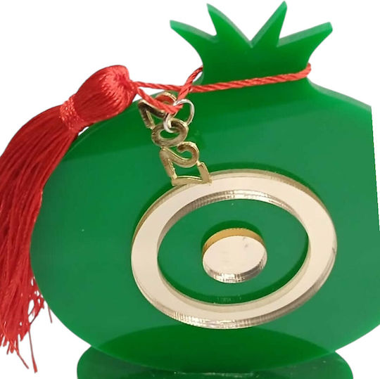 Kalliopi Silver Tabletop New Year's Lucky Charm Green Pomegranate Made of Plexiglass 2027 10x10cm