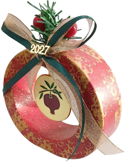 Kalliopi Silver Handmade Hanging New Year's Lucky Charm Pomegranate Red Ceramic 2027 11x13cm