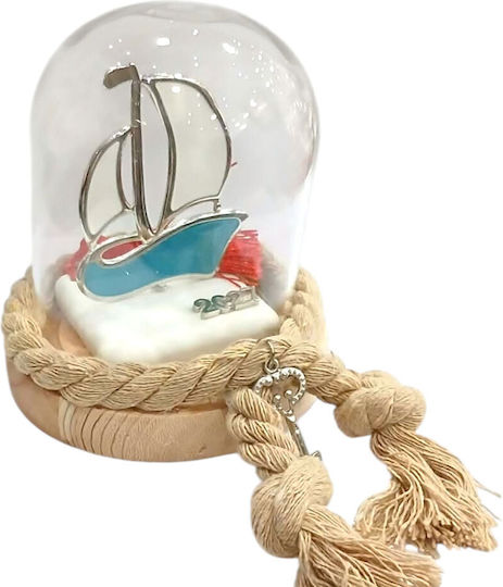 Kalliopi Silver Handmade Tabletop New Year's Lucky Charm Blue Boat Made of Glass 2027