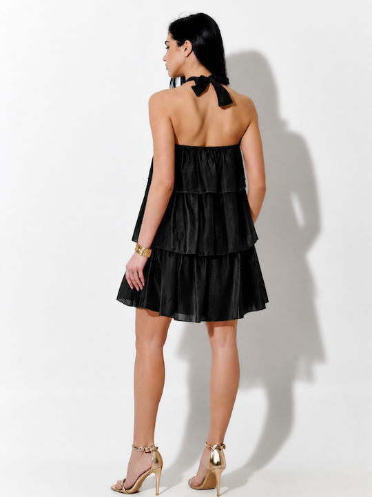 Summer Mini Dress with Ruffles Black