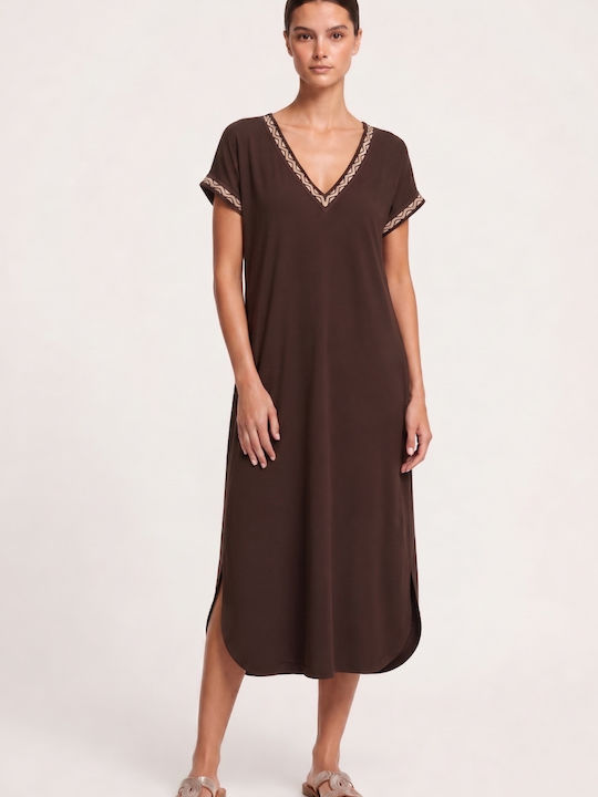 Summer Midi T-Shirt Dress Brown