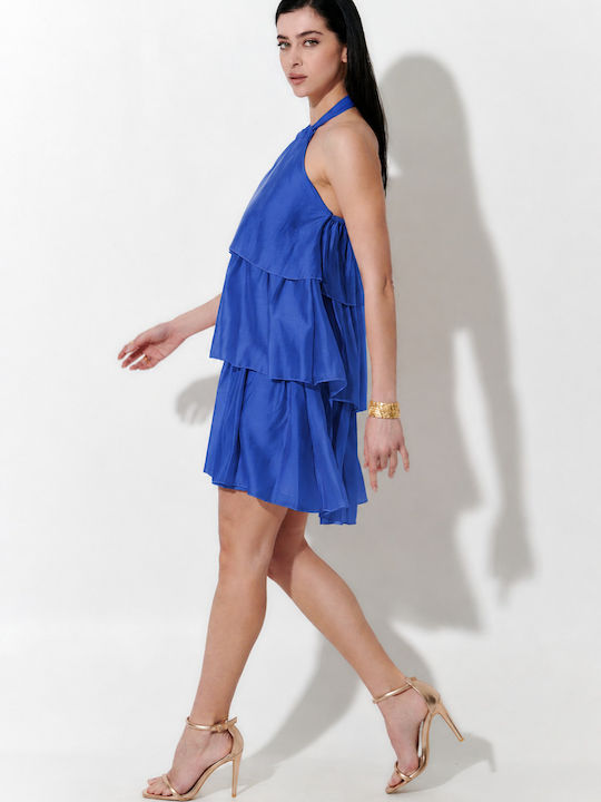 Sommer Mini Hemdkleid mit Rüschen Blau S262002