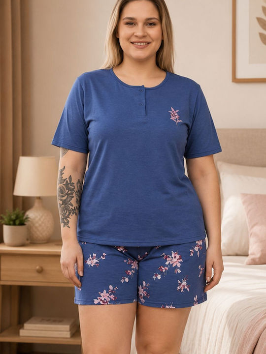 Asel Summer Women's Pajama Set Cotton Blue