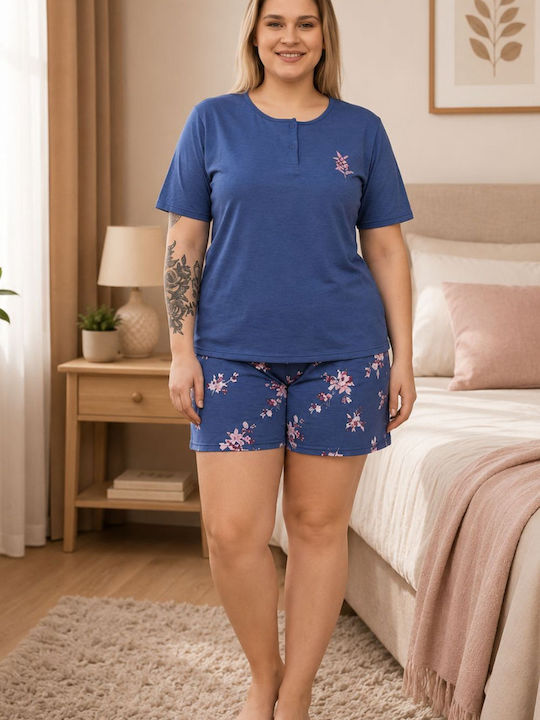 Asel Summer Women's Pajama Set Cotton Blue