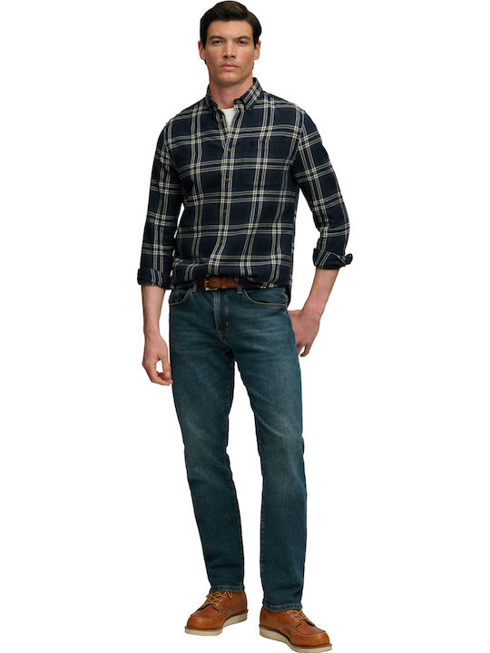 Short Sleeve Checked Navy Blue Shirt