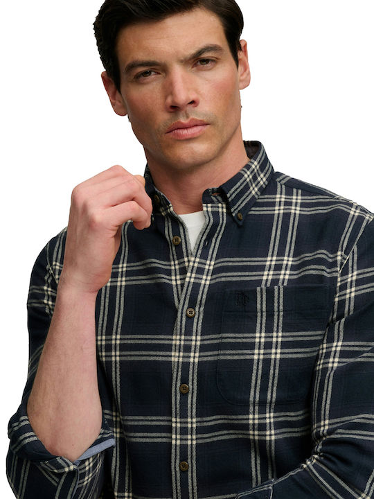 Short Sleeve Checked Navy Blue Shirt