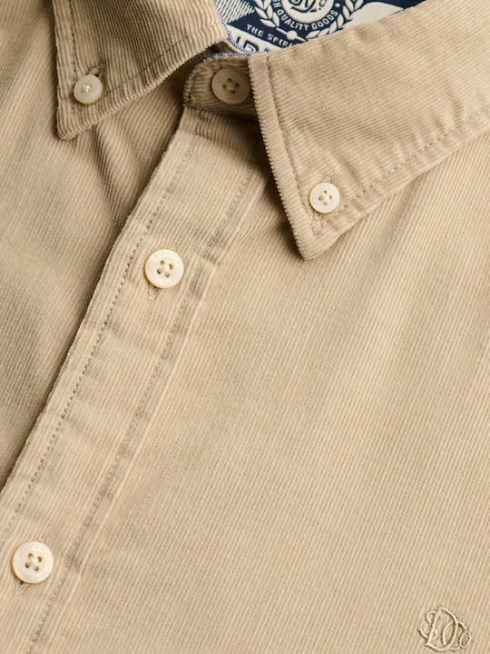 Classic Short Sleeve Corduroy Shirt Stone Wash Taupe Brown