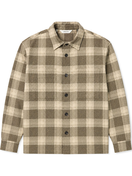 Long Sleeve Overshirt in Regular Fit Brown-Beige