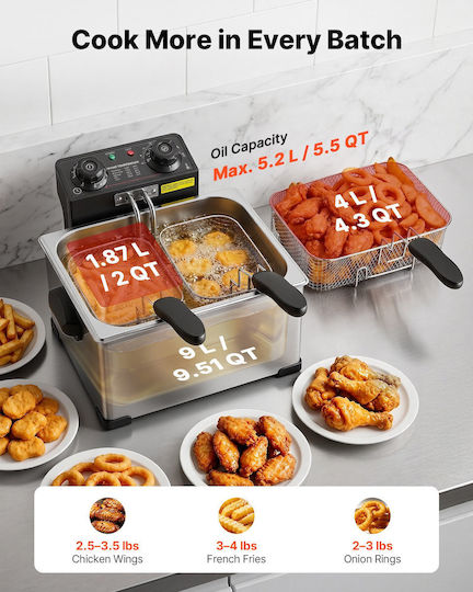 Vevor Electric Fryer 2.5kW Capacity 5.2lt 36x35x25cm