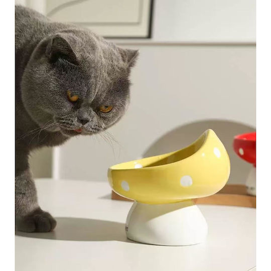 Animal Ceramic Food & Water Bowl for Dog & Cat with Stand 200ml 14.5cm in Yellow Color
