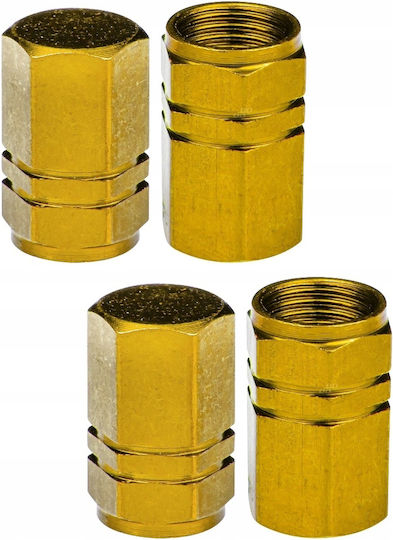 Yellow Valve Caps 4 Pcs Aluminium Caps Car Motorcycle Bicycle