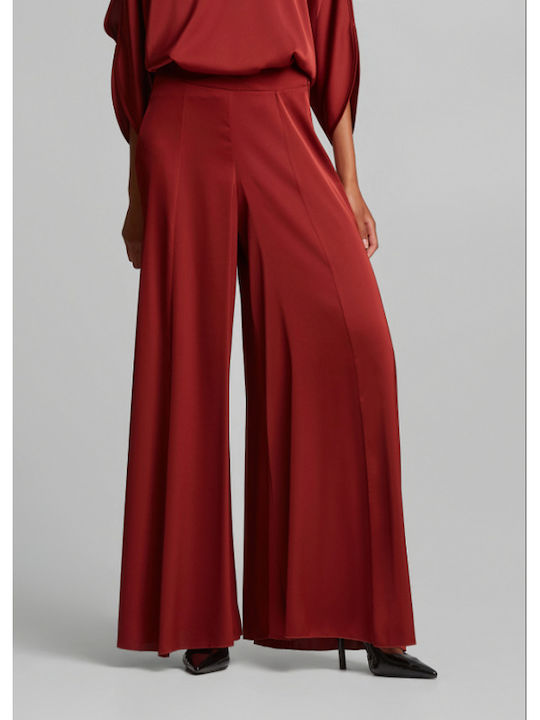 Damen Hochbund Satin Pantaloona Rot Dunkel