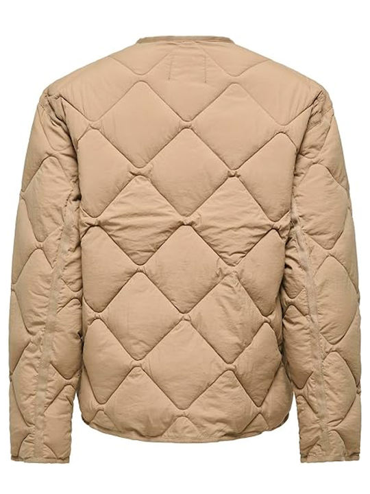 Only Long Women's Jacket for Winter Beige