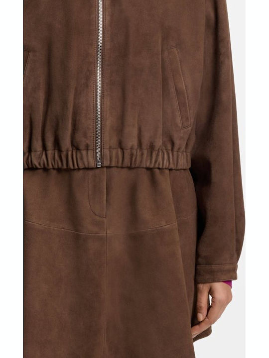 Women's Leather Jacket for Winter Brown